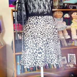 Leopard Print A-Line Skirt - Black & White